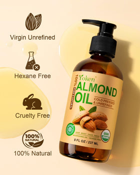 Yoken almond oil next to essential oils for DIY blends showing blending utility