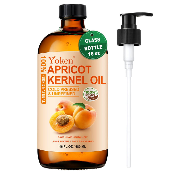 Yoken apricot oil front bottle showing label and amber glass protects quality