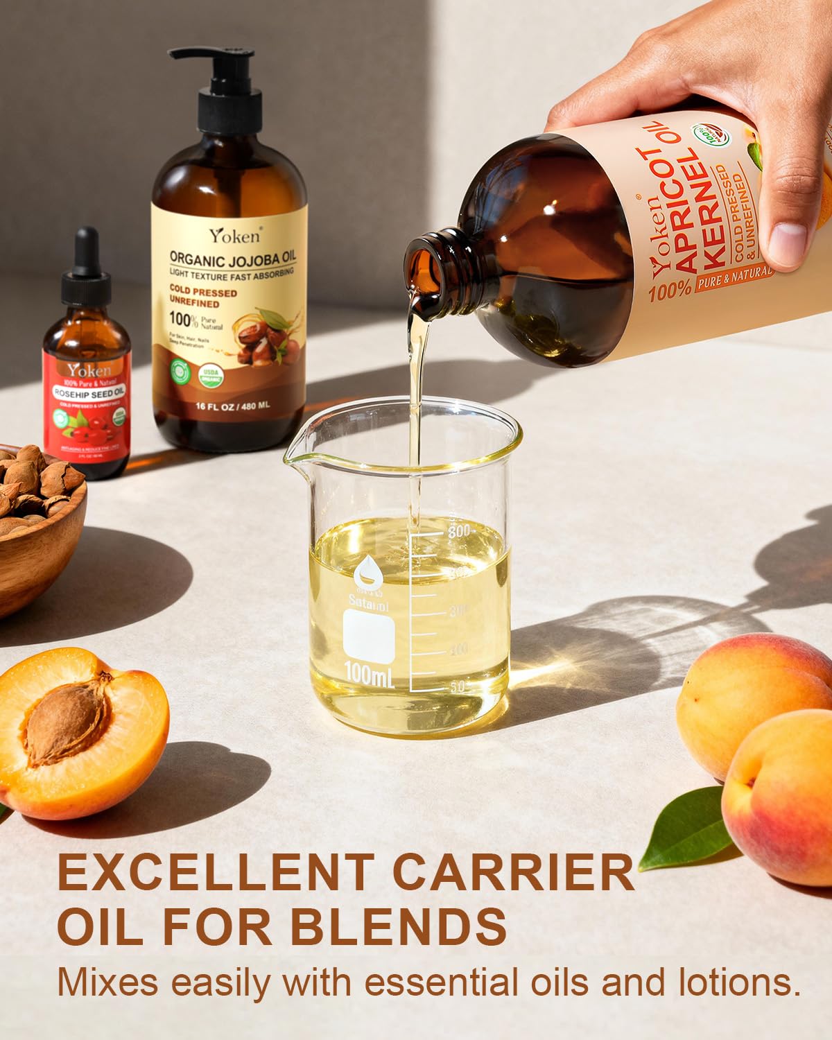 Yoken apricot oil applied to hair ends demonstrating frizz control and shine