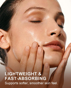Yoken apricot oil droplet texture close-up showing lightweight absorption benefit