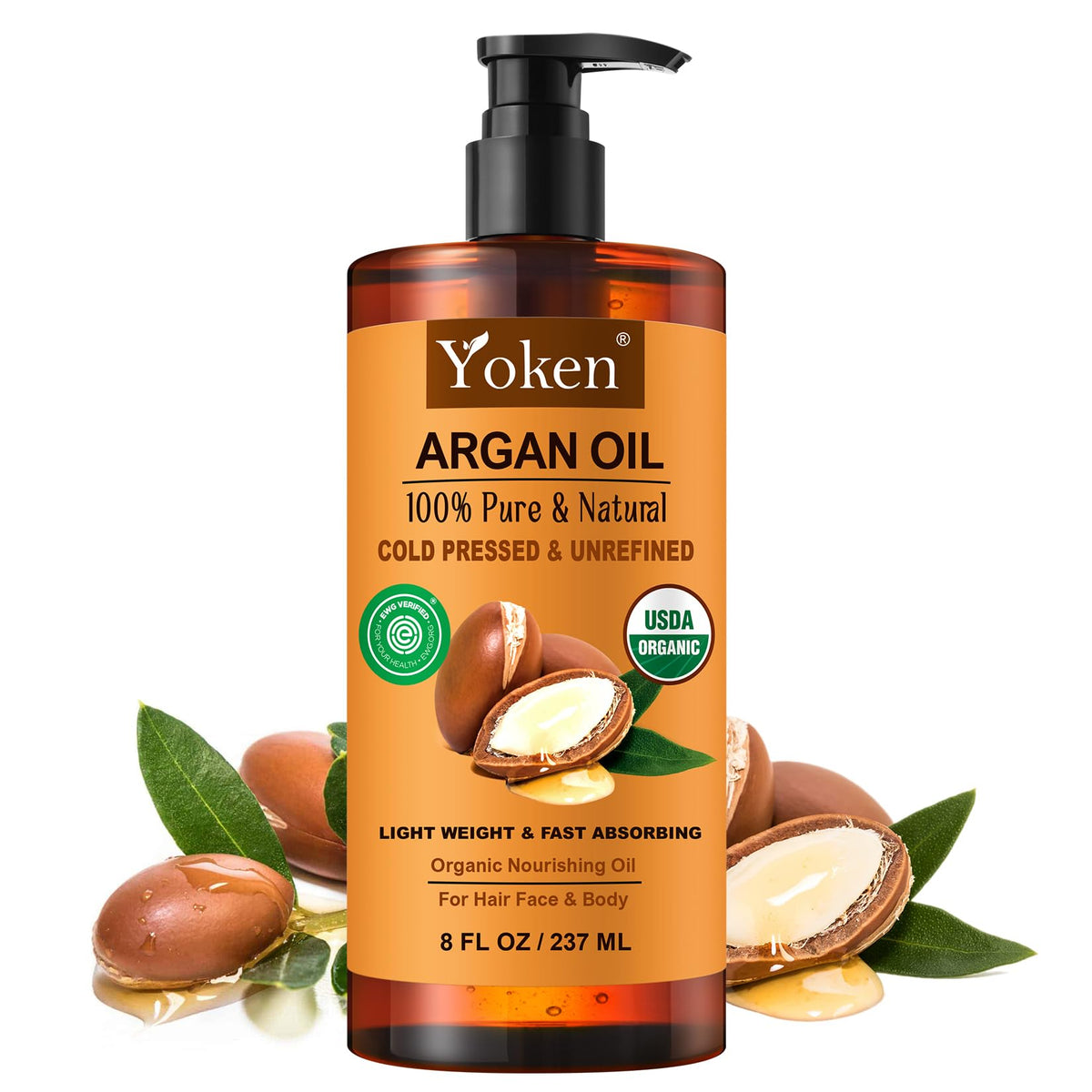 Yoken argan oil front packaging showing organic label and benefits