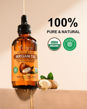 Yoken argan oil texture close-up dropper highlighting purity and smoothness