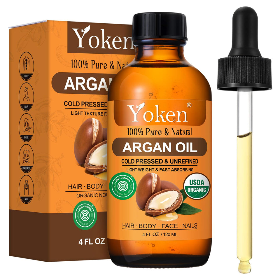 Yoken argan oil front bottle showing label and natural packaging benefit