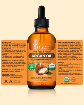 Yoken argan oil next to ruler for scale showing 4 fl oz travel-friendly benefit