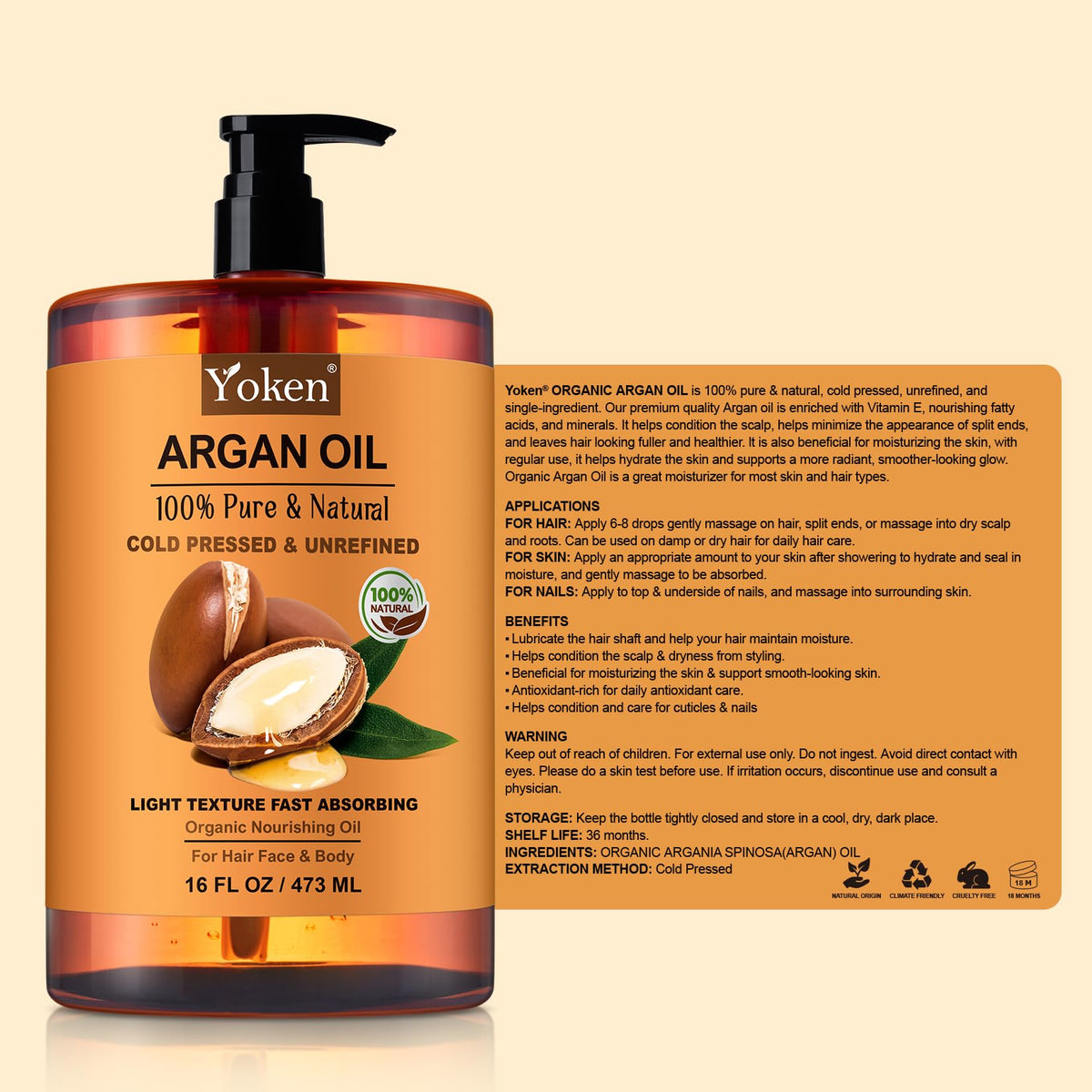 Yoken bottle next to common items showing 16 fl oz size and value