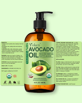 Yoken avocado oil bottle staged in bathroom for natural skincare routine