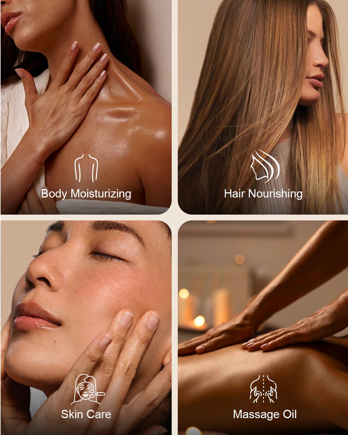 Hands massaging skin with Yoken oil illustrating glide and moisturizing effect during treatment