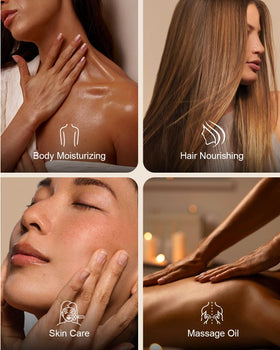 Hands massaging skin with Yoken oil illustrating glide and moisturizing effect during treatment