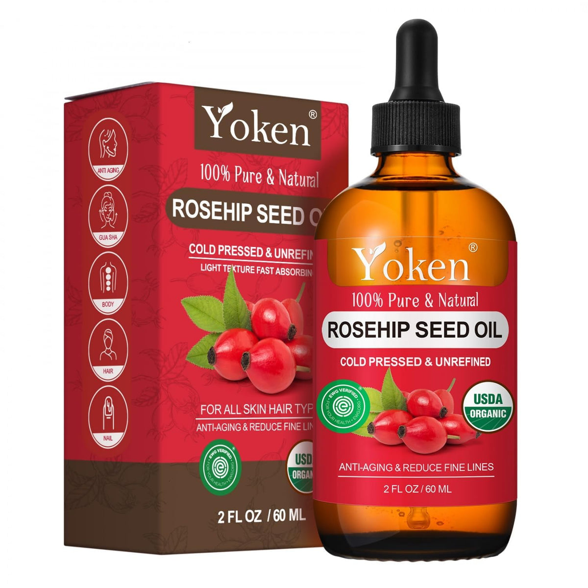 Yoken bottle front view showing clean packaging and 2 fl oz size for simple skincare