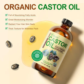 Yoken castor oil drop on skin demonstrating deep hydration benefit