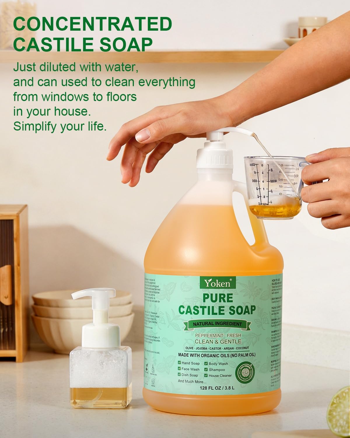 Yoken close-up of liquid soap texture demonstrating rich lather