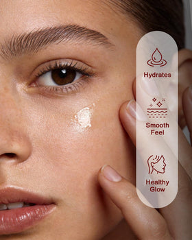 Yoken being applied to facial skin demonstrating hydration and non-greasy finish