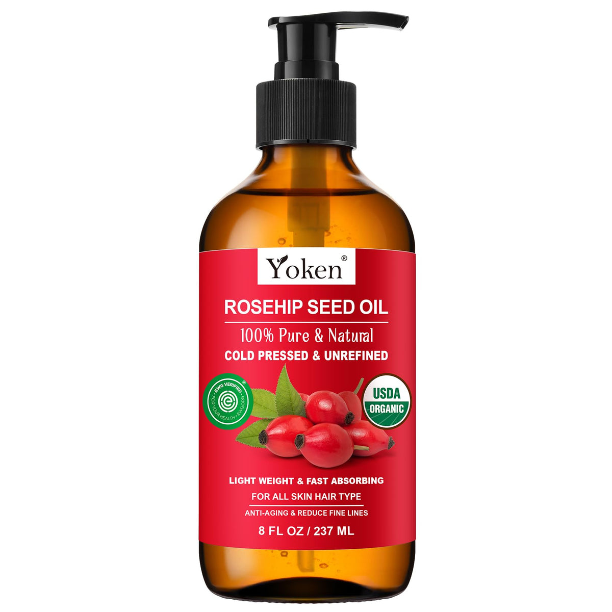Yoken front bottle 8oz showing organic packaging and generous supply