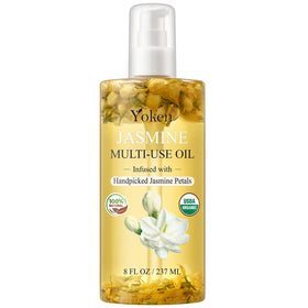 Yoken front bottle showing label and jasmine petals for visual appeal and gentle hydration