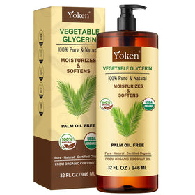 Yoken front label bottle showing clear glycerin and organic branding benefit