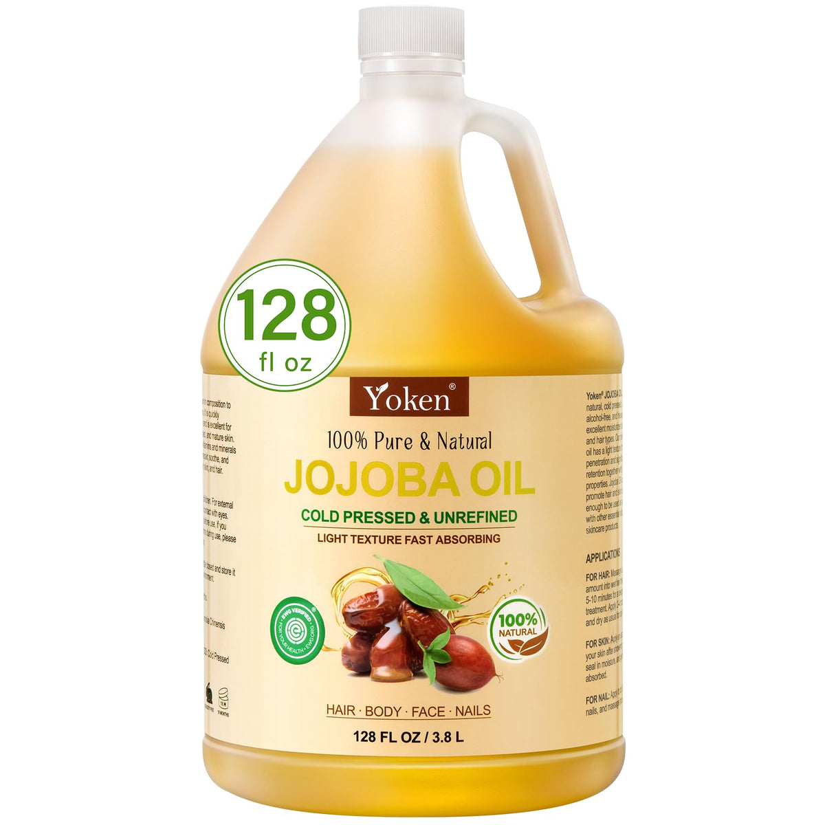Yoken front label on gallon bottle showing product identity and benefits