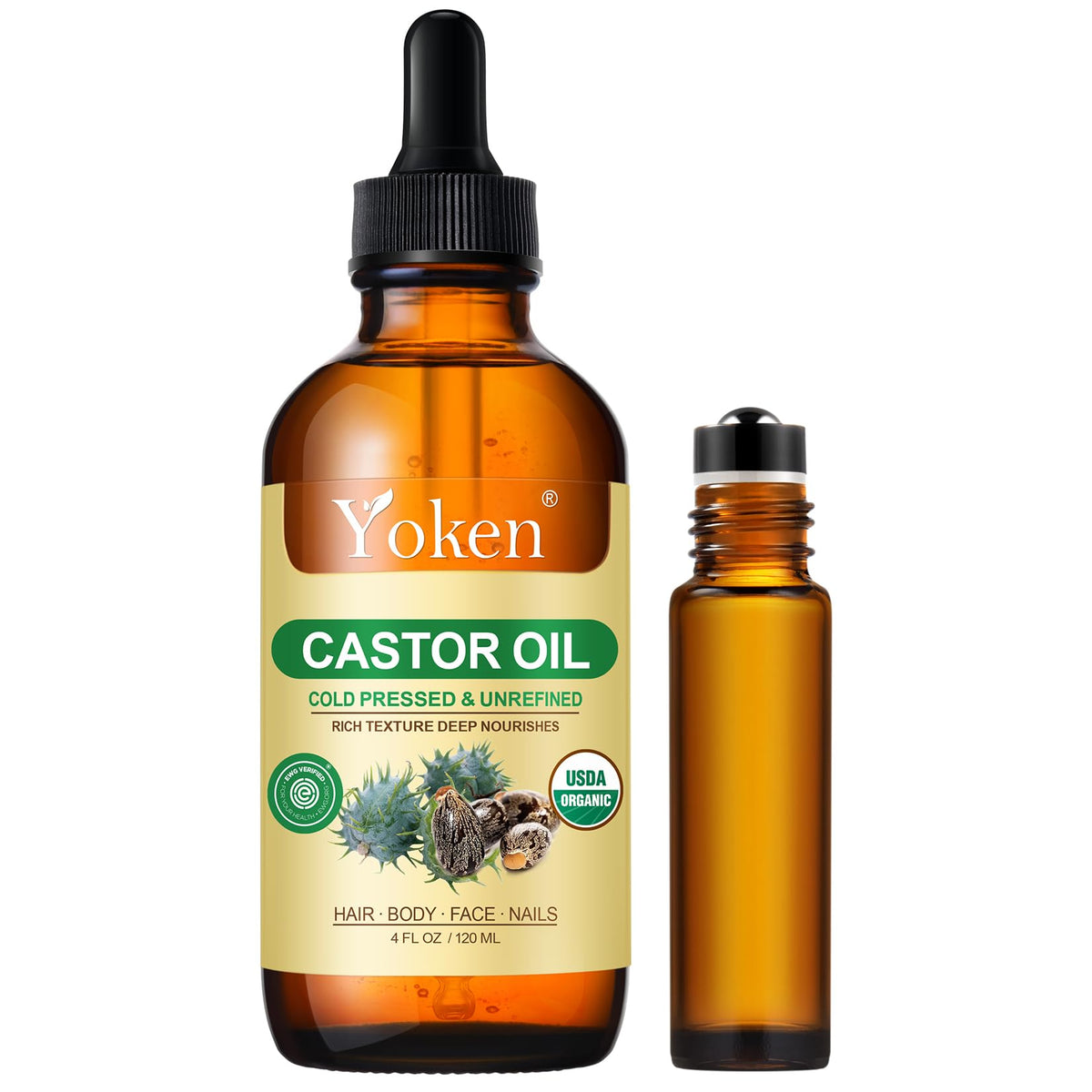 Yoken front bottle showing amber glass and label preserving oil quality