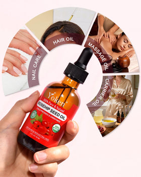 Yoken used on hair ends and nails to illustrate multiuse nourishment and shine