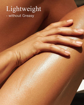 Yoken applied to damp skin after bath demonstrating moisturized, non-greasy feel