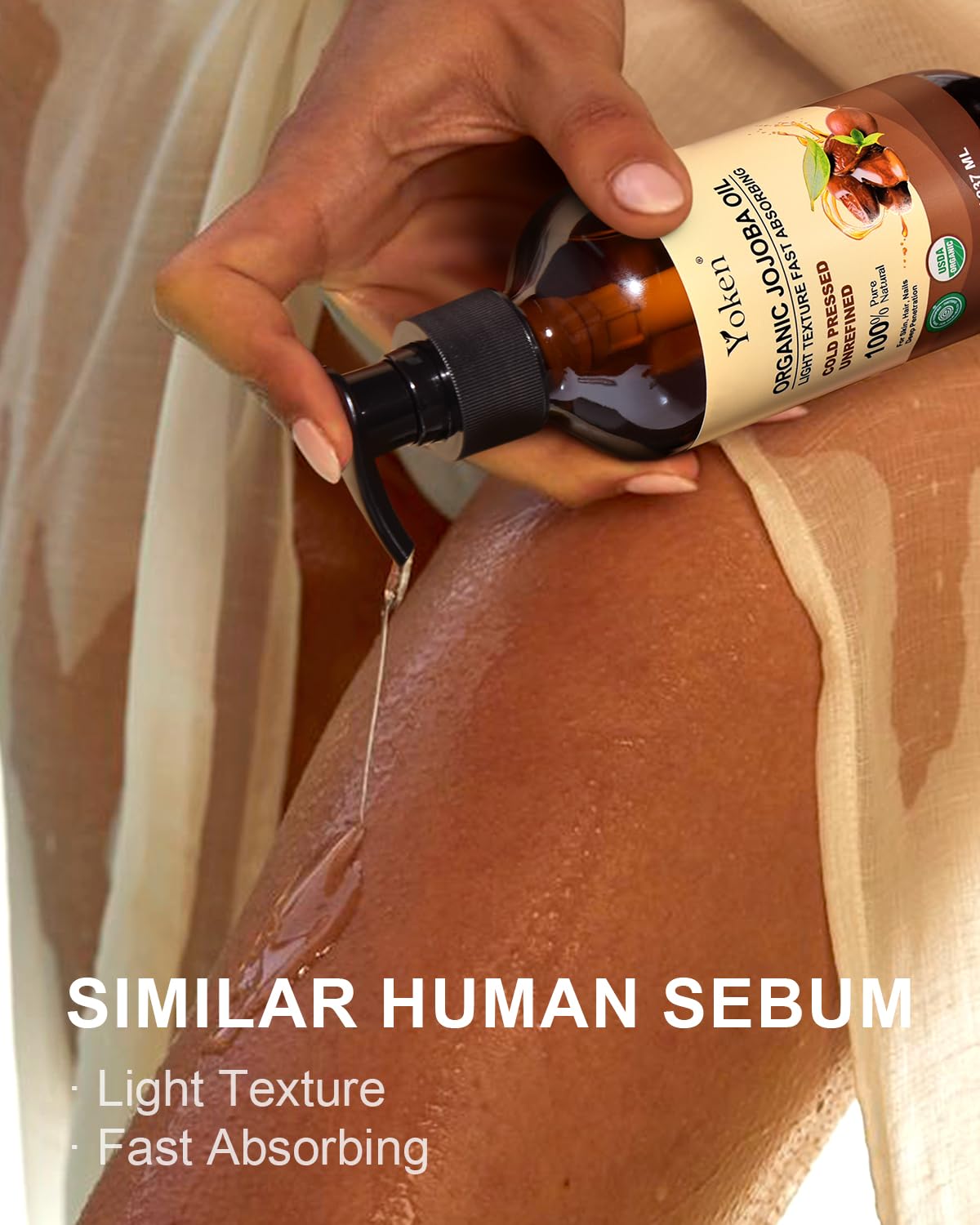 Yoken label close-up with USDA certification visible for purity reassurance benefit