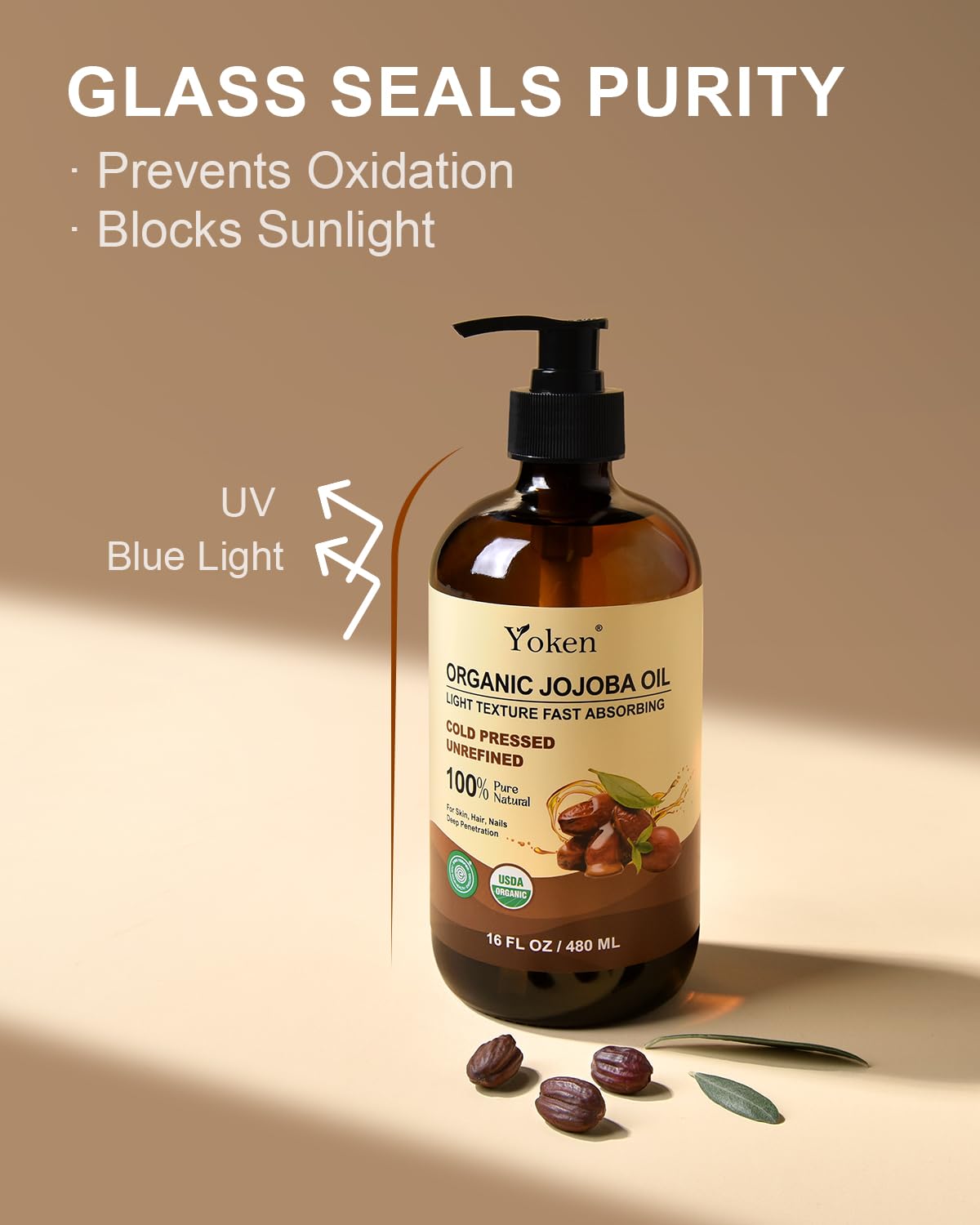 Yoken jojoba oil texture pour demonstrating lightweight absorbent consistency