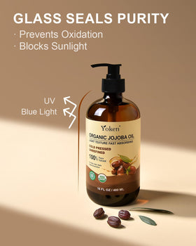 Yoken jojoba oil texture pour demonstrating lightweight absorbent consistency