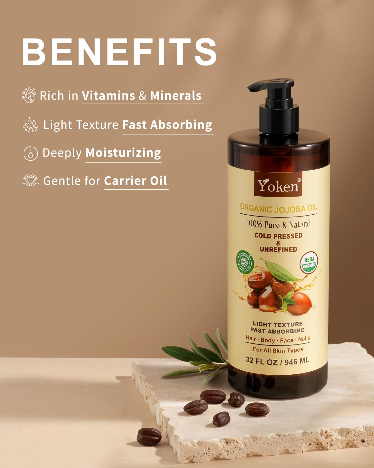 Yoken jojoba oil close-up drop highlighting lightweight texture for fast absorption