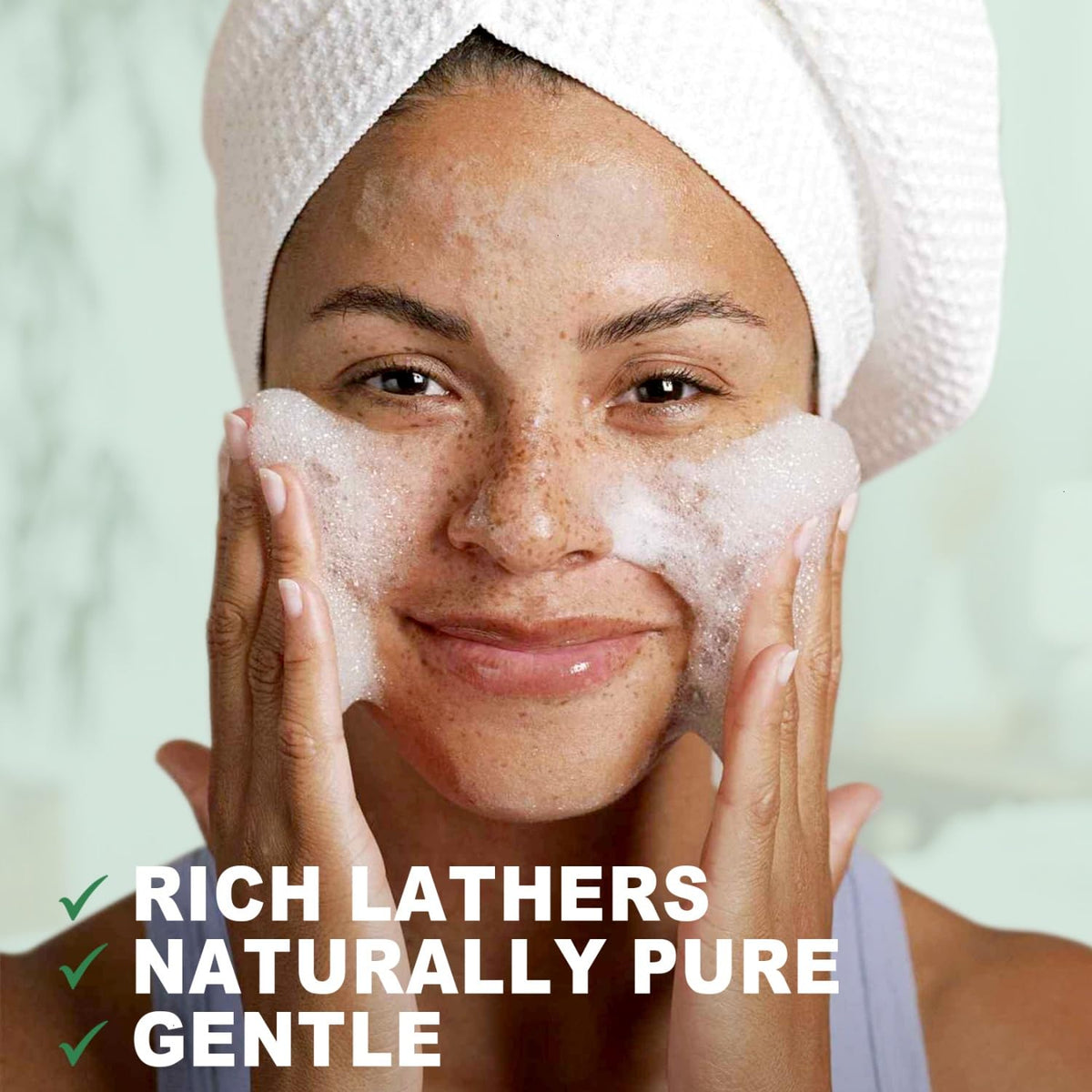 Yoken lather on hands demonstrating gentle cleansing and moisturization
