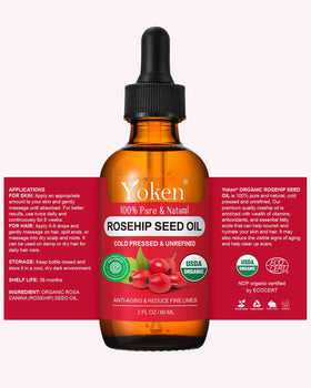 Yoken packaging label detail showing brand and cold-pressed unrefined ingredient transparency