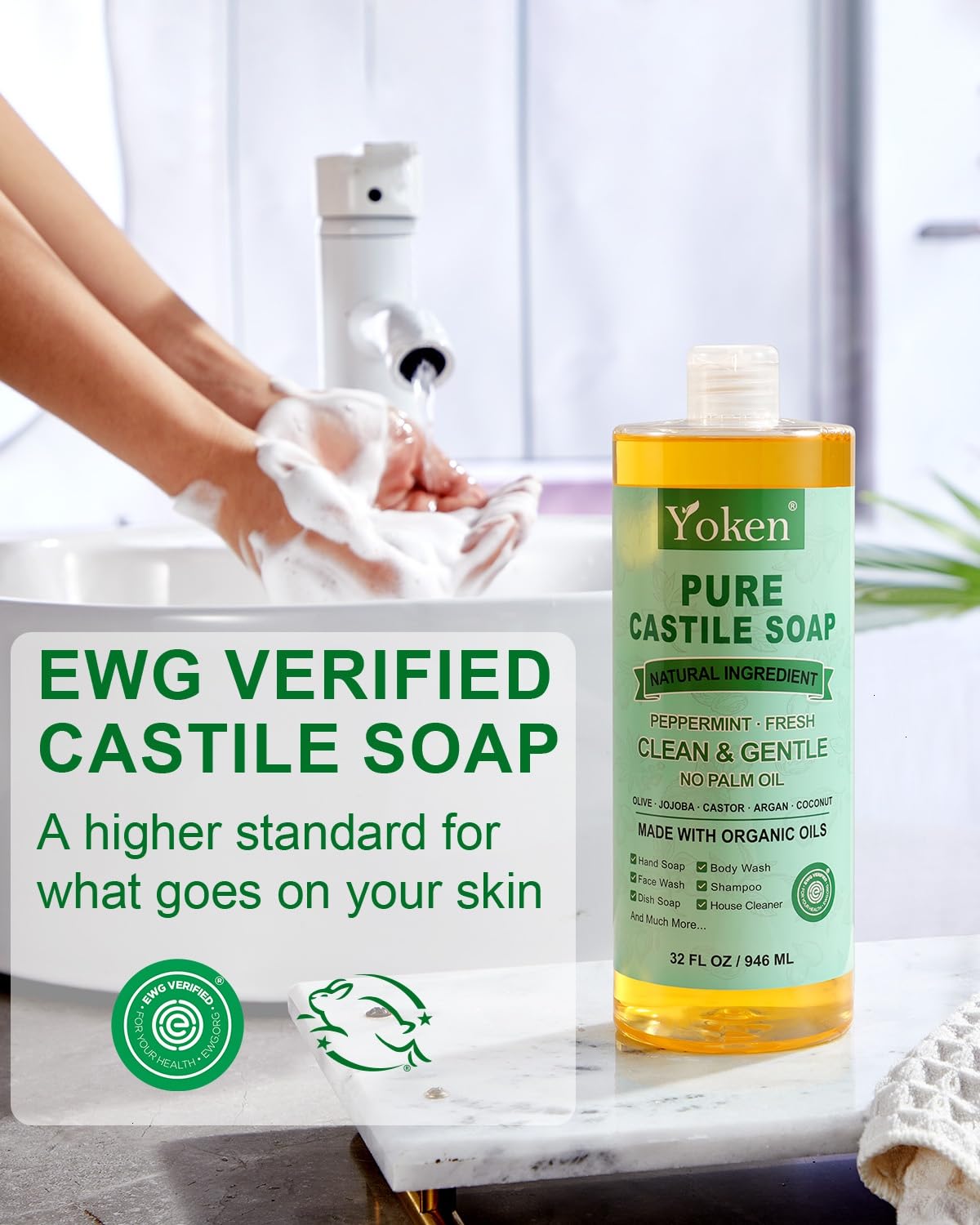 Yoken soap being poured and lathered for concentrated cleaning power
