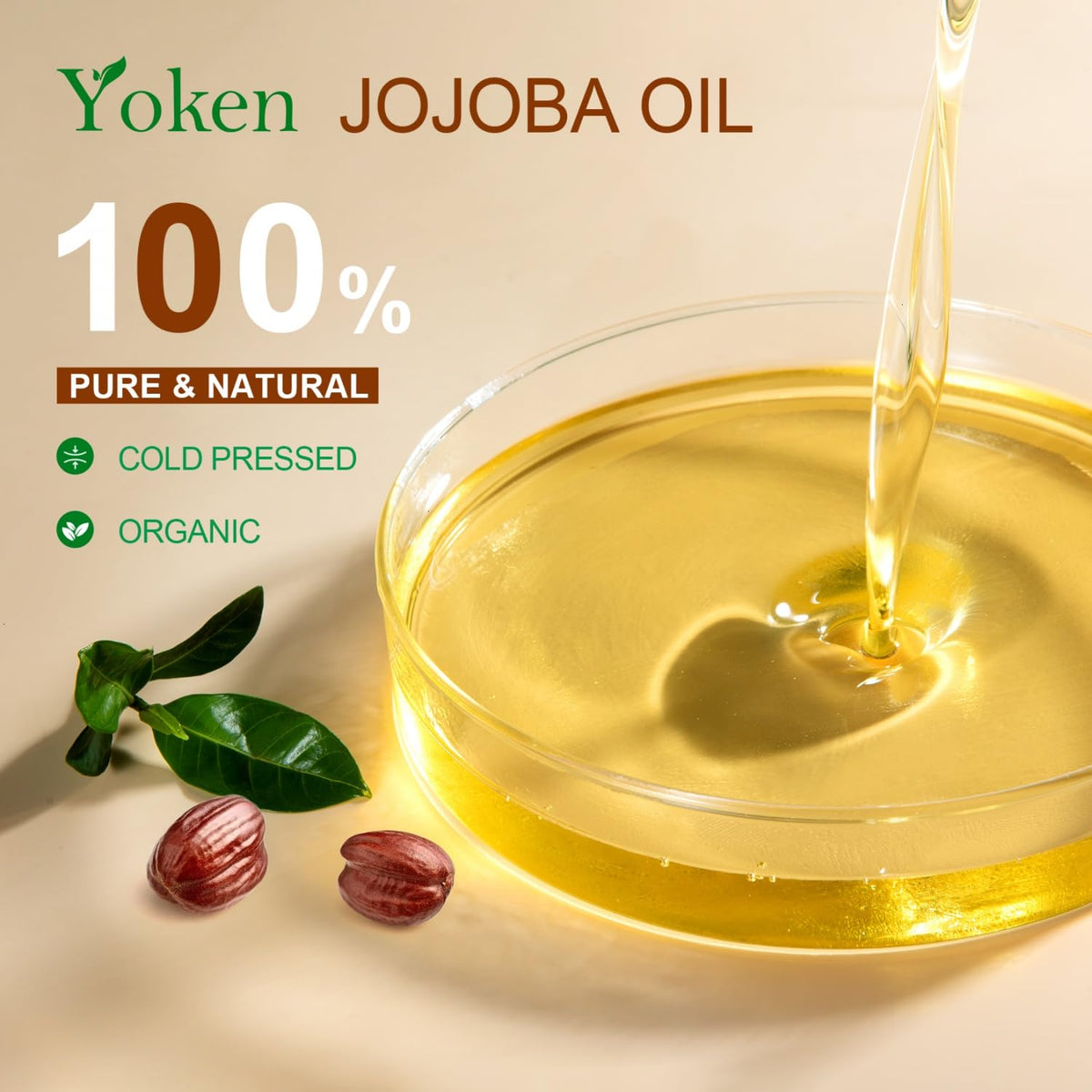 Yoken pouring jojoba oil into hand for instant skin hydration