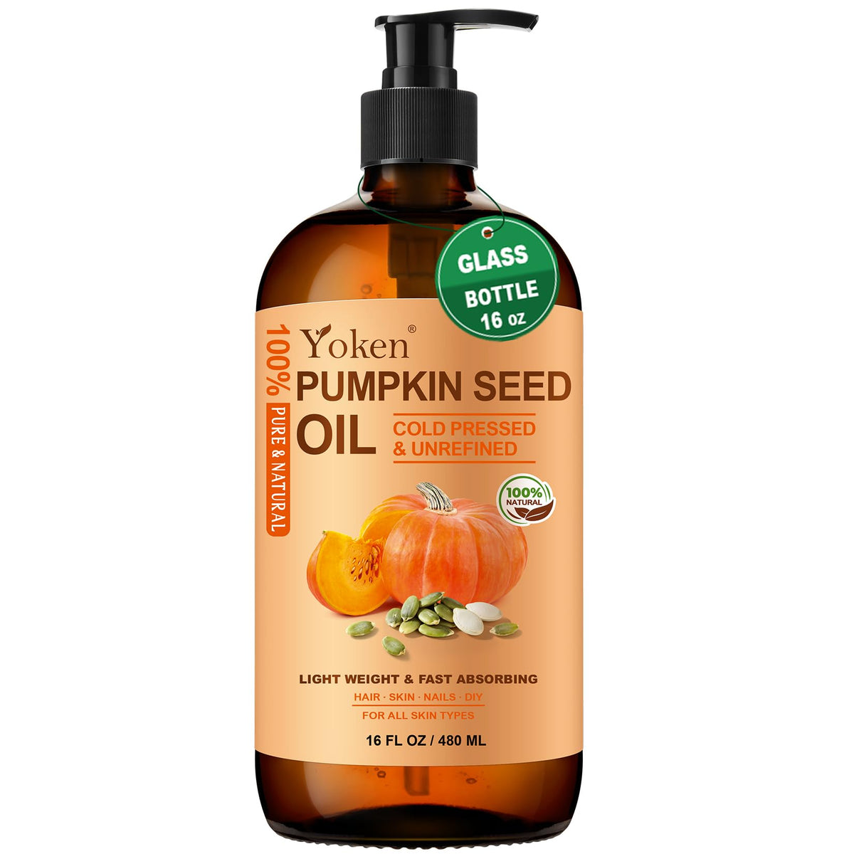 Yoken front glass bottle showing amber packaging and clean label for protection