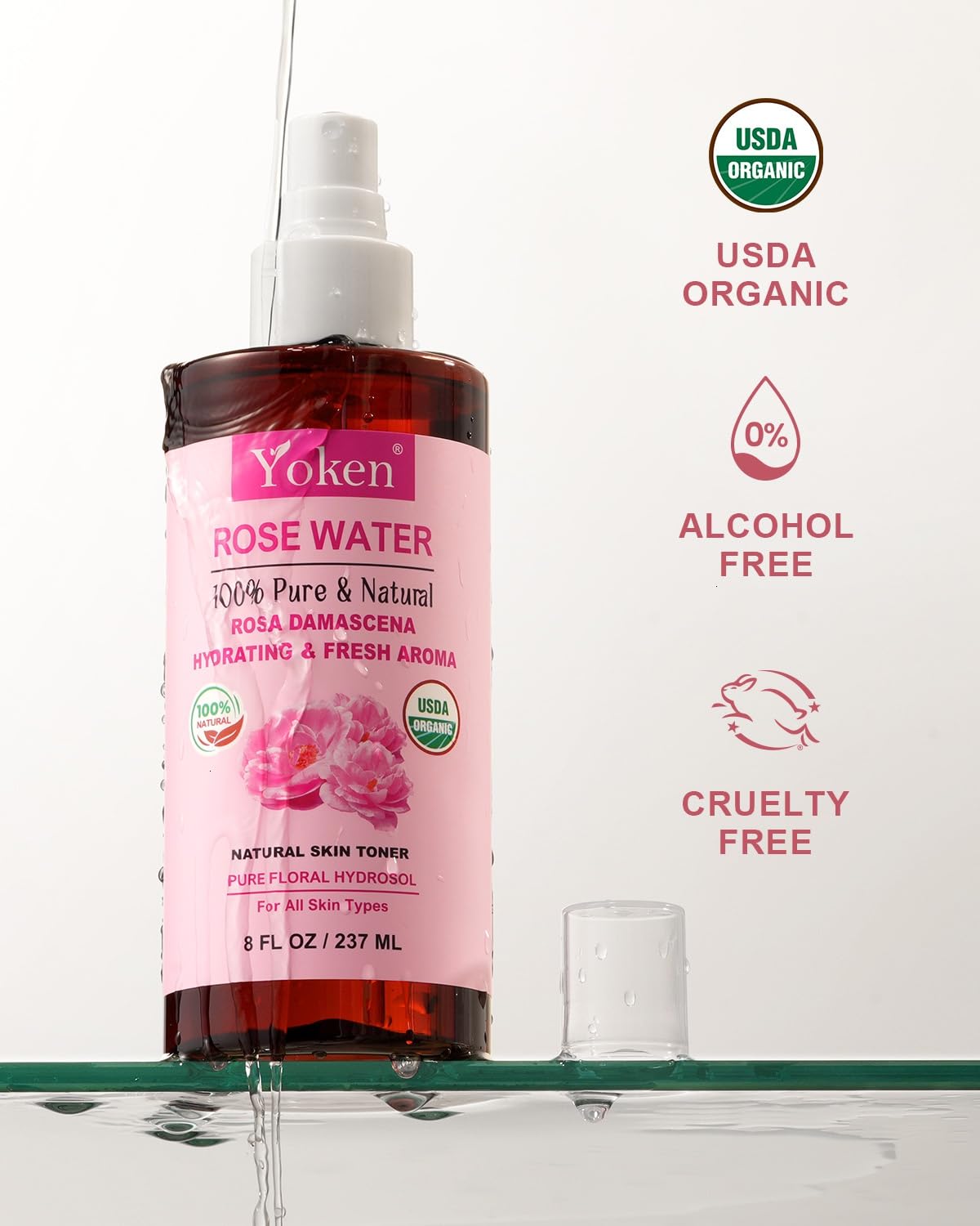 Yoken amber bottle detail protecting hydrosol freshness for longer shelf life