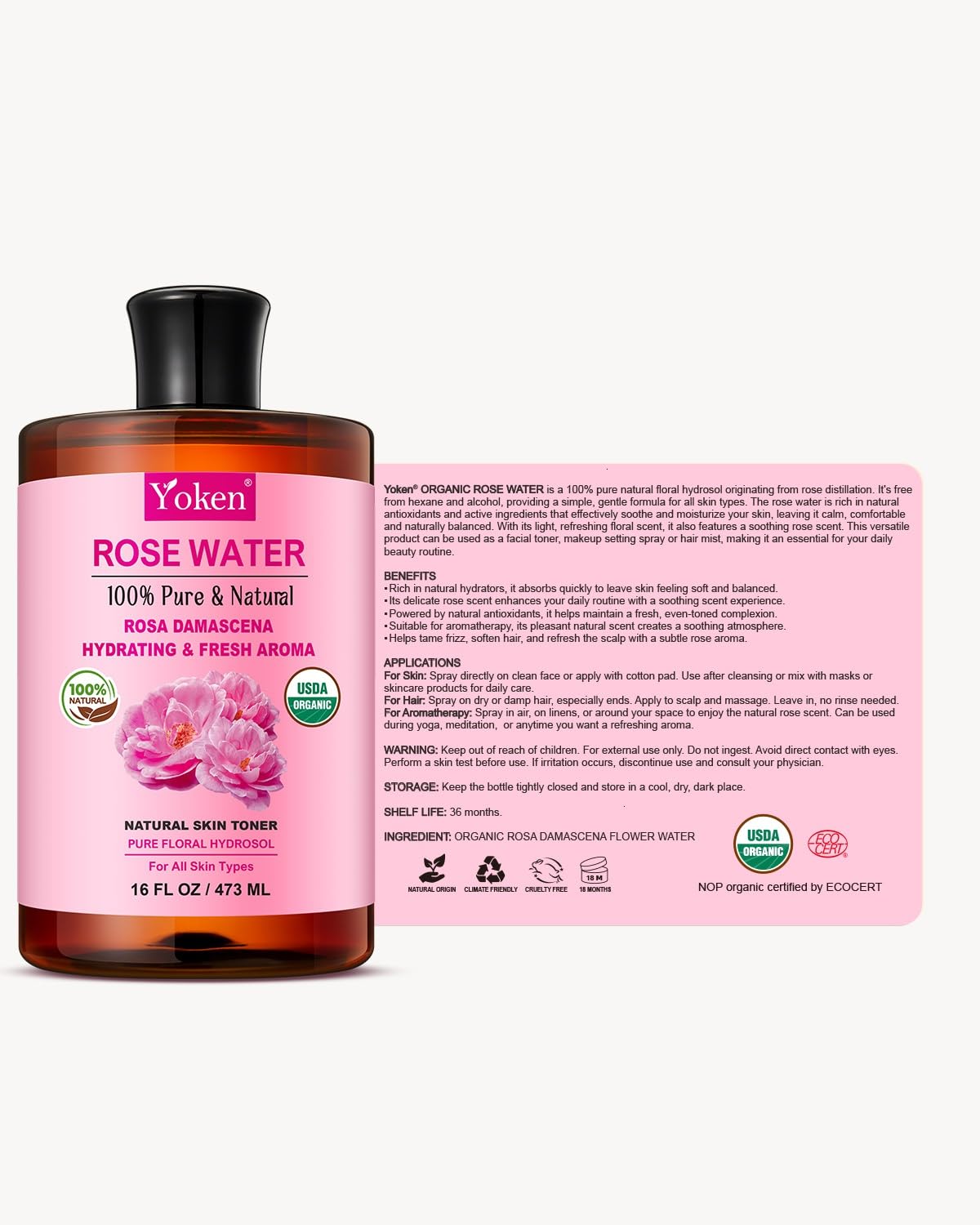 Yoken bottle in bathroom setting suggesting versatile skincare and hair use