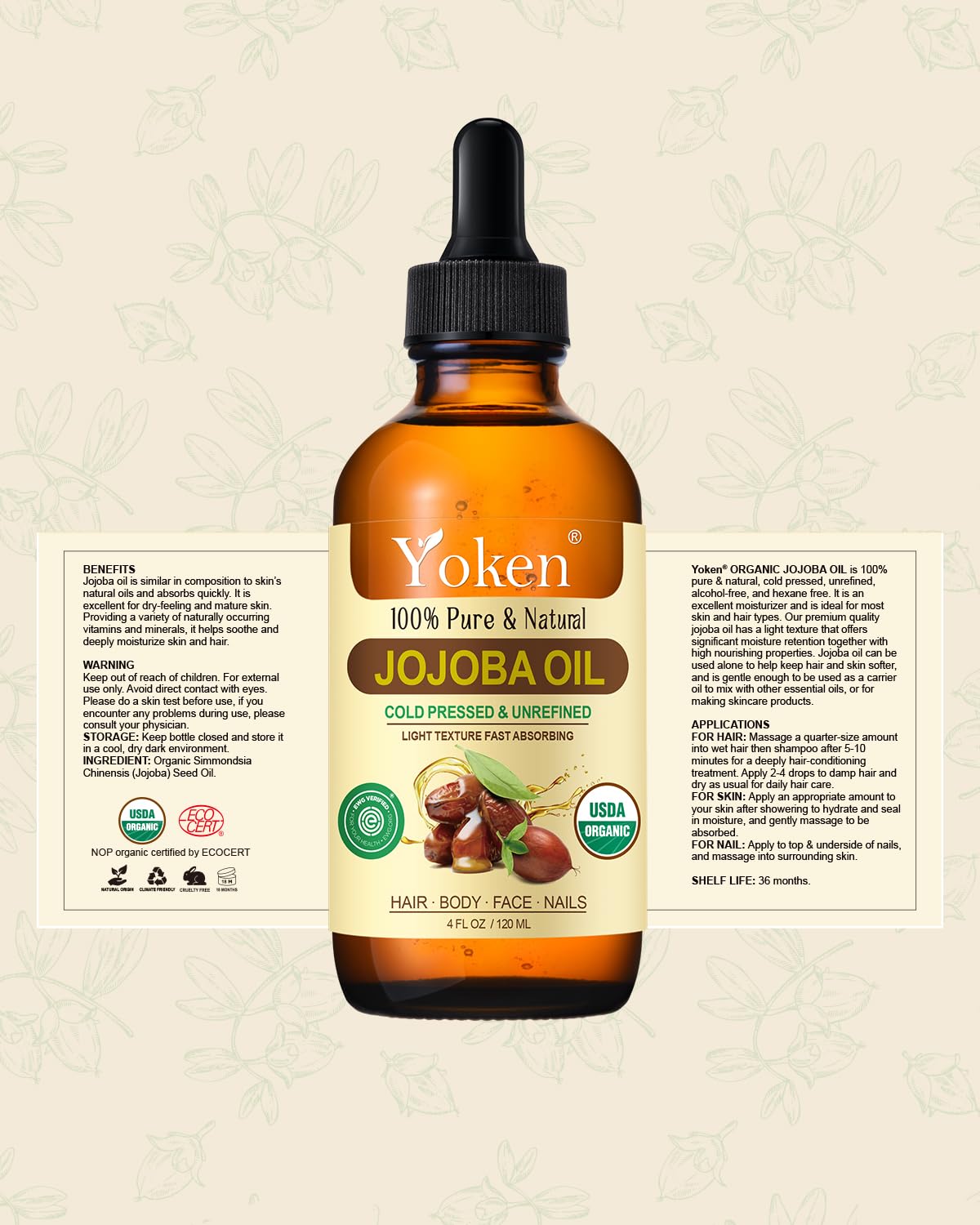 Yoken 4oz bottle next to common items showing scale and travel-friendly benefit
