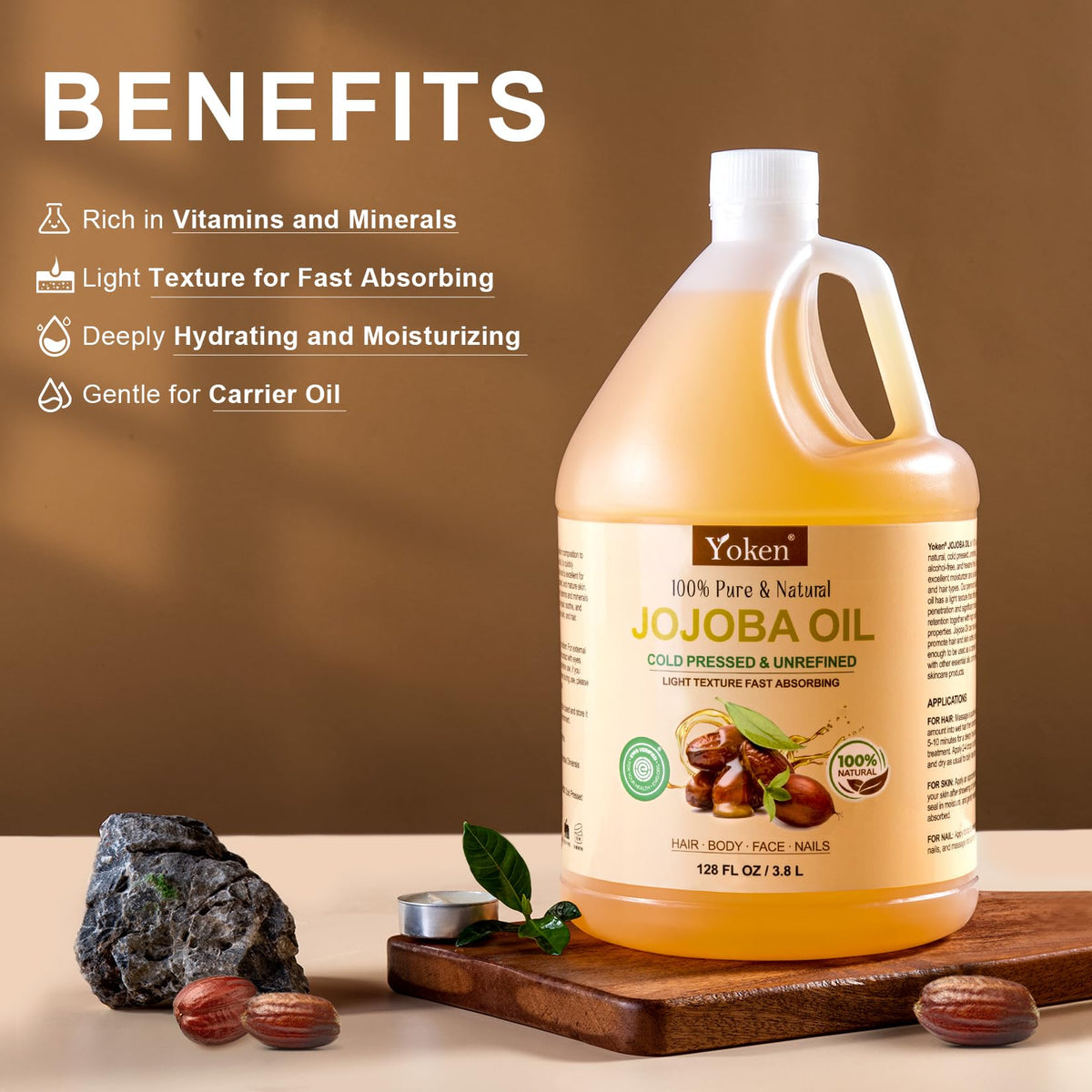 Yoken golden jojoba oil texture close-up showing light absorbency