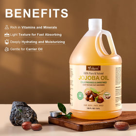 Yoken golden jojoba oil texture close-up showing light absorbency