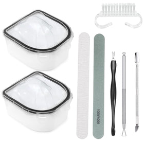 Yokilly front view showing two bowls and included tools for tidy manicure