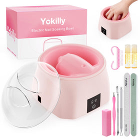Yokilly front view of heated nail soak bowl showing compact design and benefit of fast removals