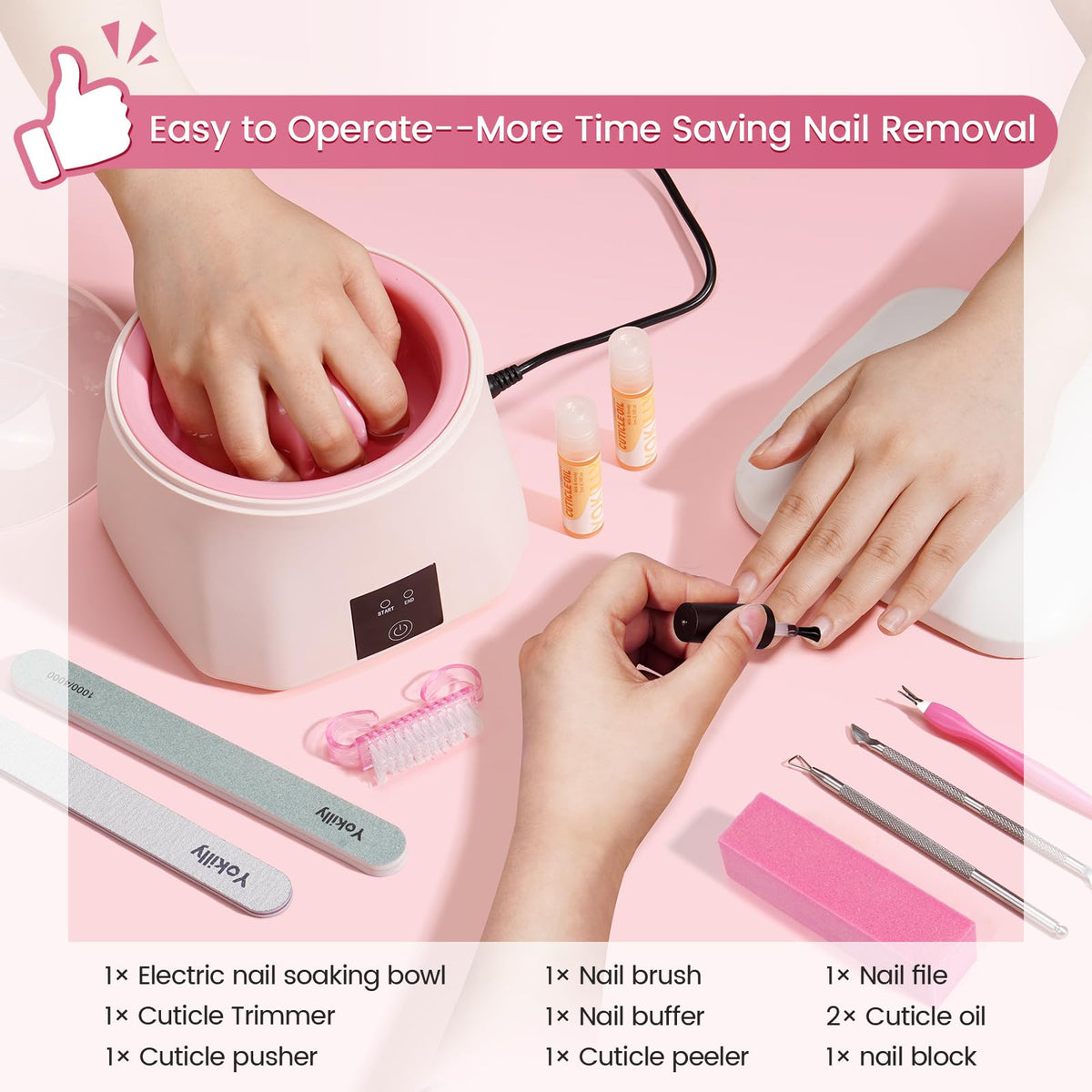 Yokilly bowl next to a hand for size comparison showing countertop-friendly compactness