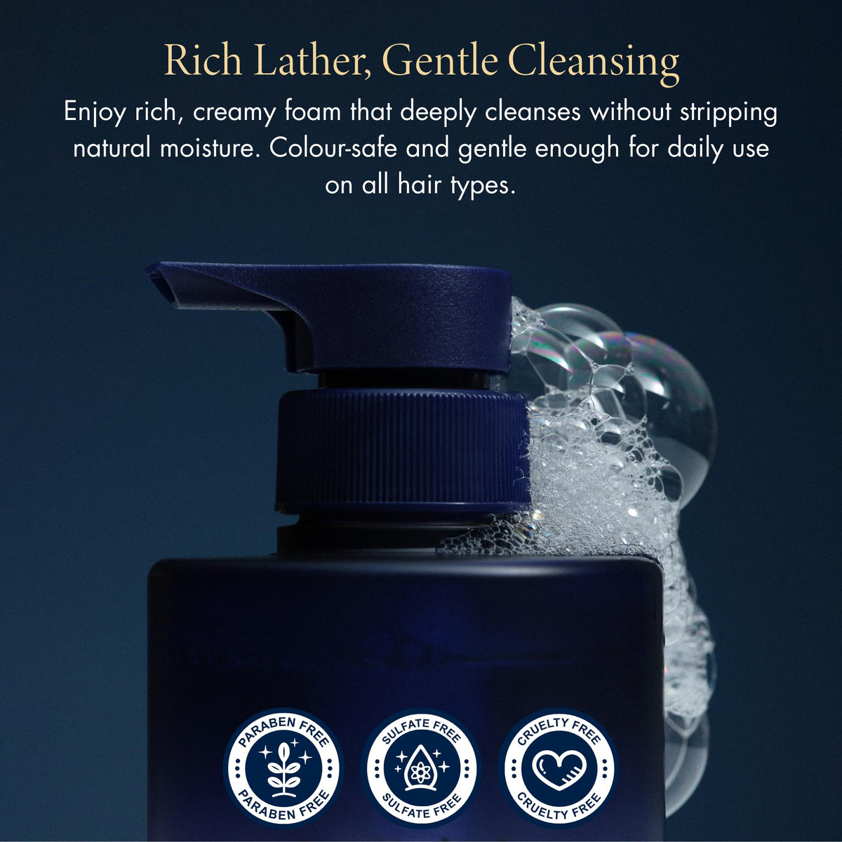 YOLU shampoo being applied in evening shower for overnight renewal