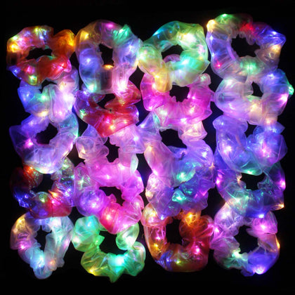 Yomwig front packaging showing 20 LED scrunchies and bright colors, ideal for parties