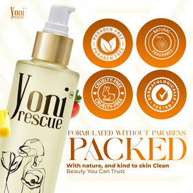 Yoni Rescue bottle beside towels showing post-shower moisturizing use