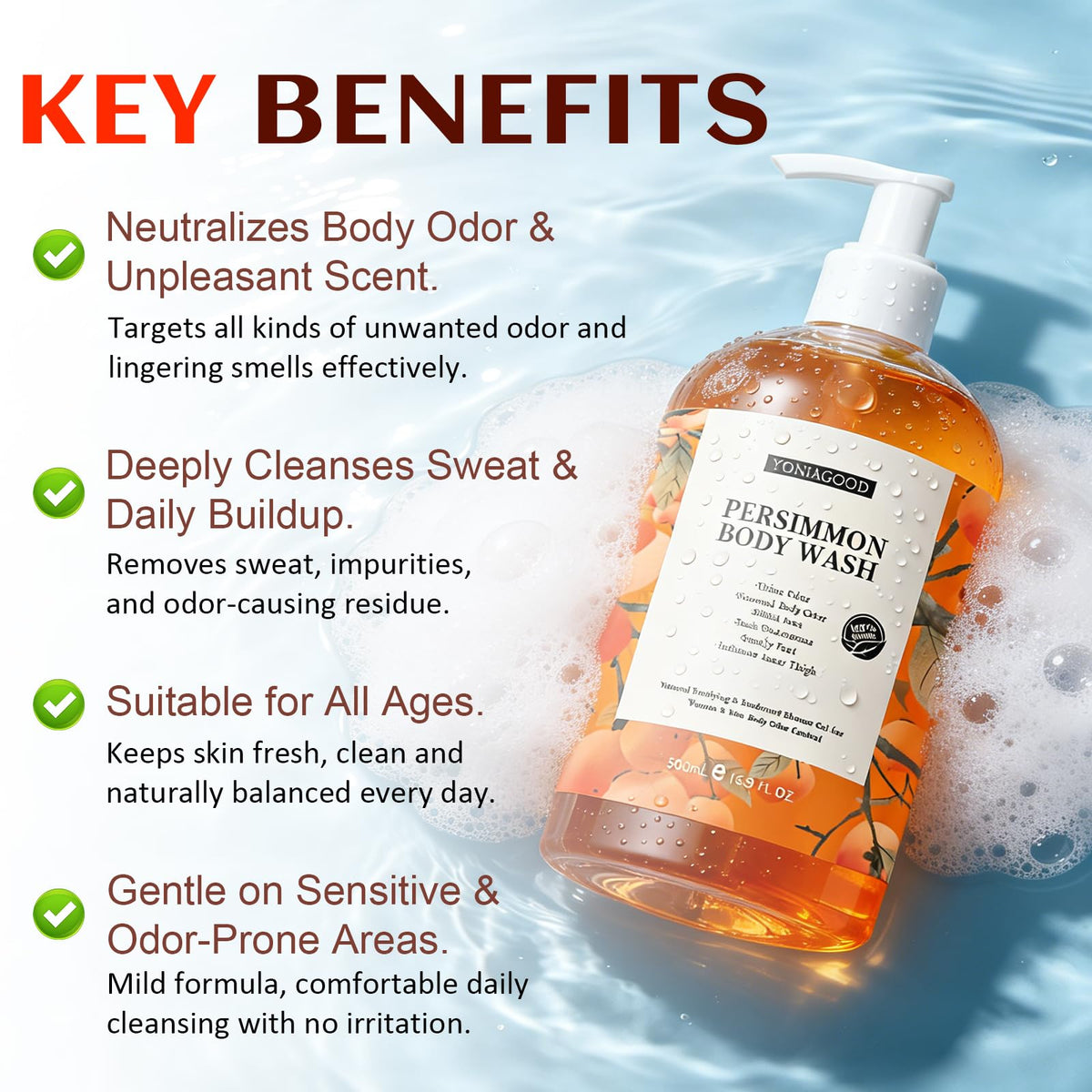 yoniagood lather on foot illustrating deodorizing and cleansing effect