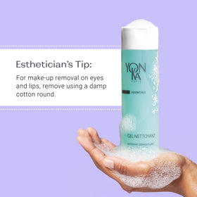 Yonka gel cleanser styled in bathroom scene showing daily routine and spa-like benefit