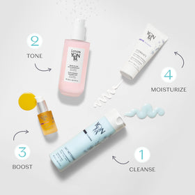 Yonka rinsing under water showing foamless cleanse, shows non-drying finish