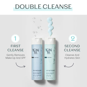 Yonka bottle staged in bathroom spa setting, implies calming daily ritual