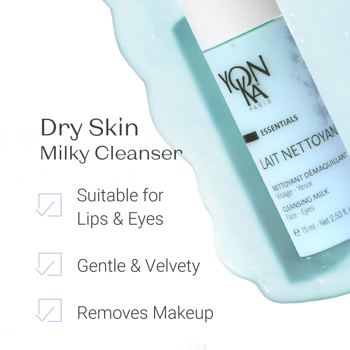 Yonka creamy milk texture close-up illustrating hydrating feel