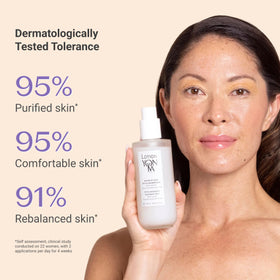 Yonka mist being sprayed on hand, refreshes and mattifies skin