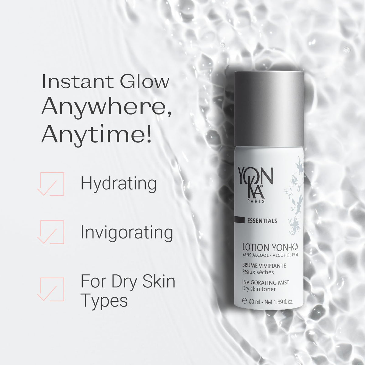 Yonka spray action mist dispersing hydrating toner for immediate skin refresh
